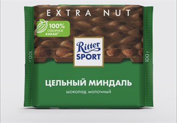 Шоколад Ritter Sport Цельный миндаль, молочный, с цельным миндалем, 100 г 3370